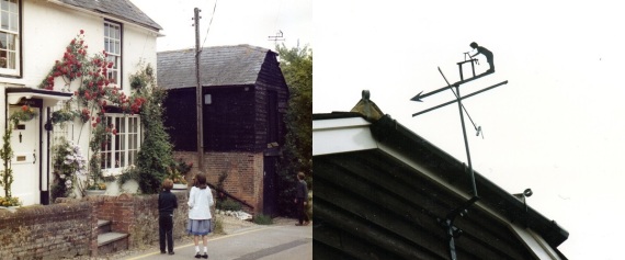 1982: George's barn on Mill Hill, with Wykeham house on the left, and his personal wind vane!